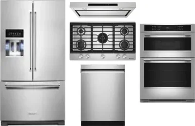 5 Piece Package Includes Refrigerator, Cooktop, Wall Oven, Hood And Dishwasher