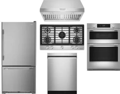 5 Piece Package Includes Refrigerator, Cooktop, Wall Oven, Hood And Dishwasher