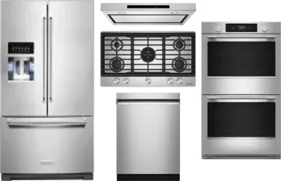 5 Piece Package Includes Refrigerator, Cooktop, Wall Oven, Hood And Dishwasher