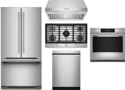 5 Piece Package Includes Refrigerator, Cooktop, Wall Oven, Hood And Dishwasher