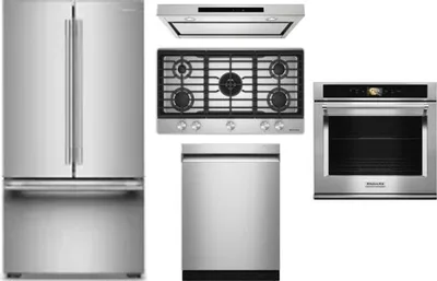 5 Piece Package Includes Refrigerator, Cooktop, Wall Oven, Hood And Dishwasher