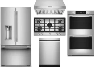 5 Piece Package Includes Refrigerator, Cooktop, Wall Oven, Hood And Dishwasher