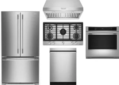 5 Piece Package Includes Refrigerator, Cooktop, Wall Oven, Hood And Dishwasher