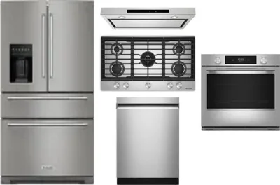 5 Piece Package Includes Refrigerator, Cooktop, Wall Oven, Hood And Dishwasher