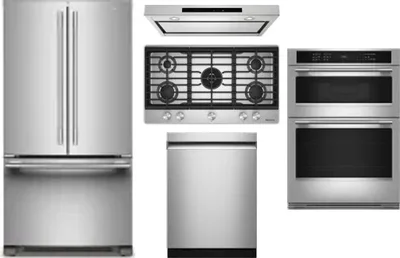 5 Piece Package Includes Refrigerator, Cooktop, Wall Oven, Hood And Dishwasher