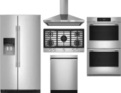 5 Piece Package Includes Refrigerator, Cooktop, Wall Oven, Hood And Dishwasher
