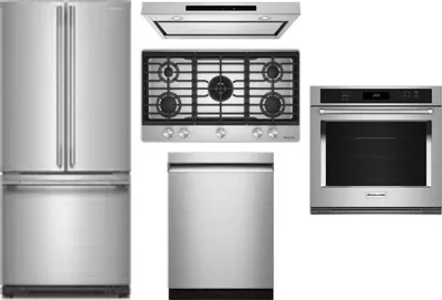 5 Piece Package Includes Refrigerator, Cooktop, Wall Oven, Hood And Dishwasher