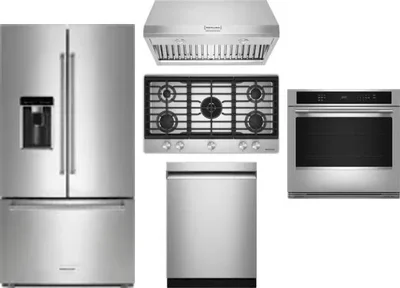 5 Piece Package Includes Refrigerator, Cooktop, Wall Oven, Hood And Dishwasher