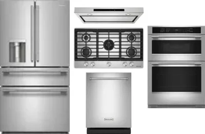 5 Piece Package Includes Refrigerator, Cooktop, Wall Oven, Hood And Dishwasher