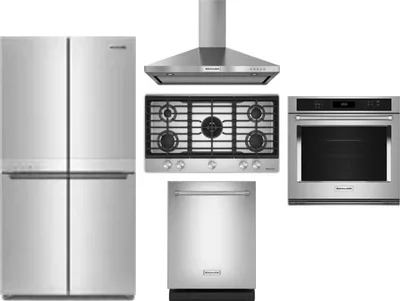 5 Piece Package Includes Refrigerator, Cooktop, Wall Oven, Hood And Dishwasher