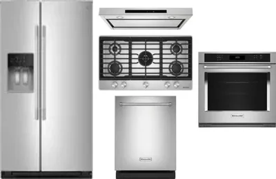 5 Piece Package Includes Refrigerator, Cooktop, Wall Oven, Hood And Dishwasher