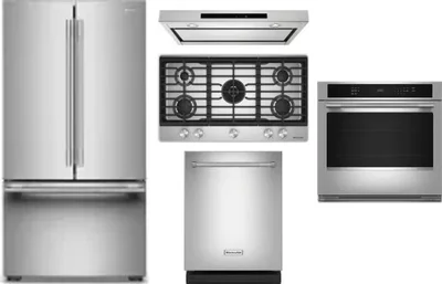 5 Piece Package Includes Refrigerator, Cooktop, Wall Oven, Hood And Dishwasher