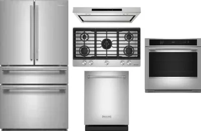 5 Piece Package Includes Refrigerator, Cooktop, Wall Oven, Hood And Dishwasher