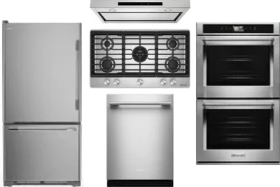 5 Piece Package Includes Refrigerator, Cooktop, Wall Oven, Hood And Dishwasher