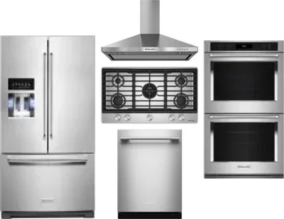 5 Piece Package Includes Refrigerator, Cooktop, Wall Oven, Hood And Dishwasher