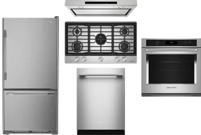 5 Piece Package Includes Refrigerator, Cooktop, Wall Oven, Hood And Dishwasher