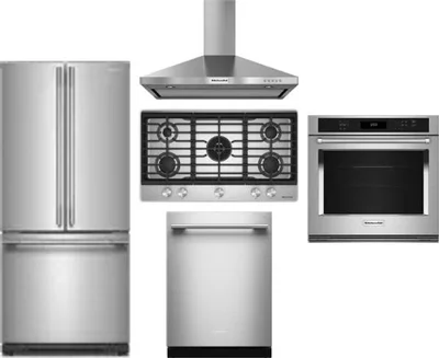 5 Piece Package Includes Refrigerator, Cooktop, Wall Oven, Hood And Dishwasher