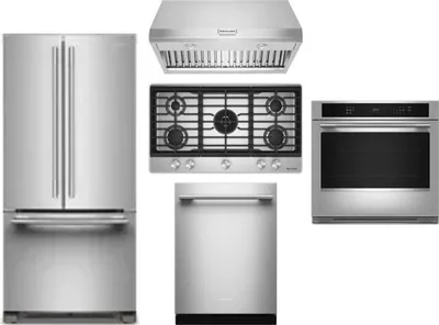 5 Piece Package Includes Refrigerator, Cooktop, Wall Oven, Hood And Dishwasher
