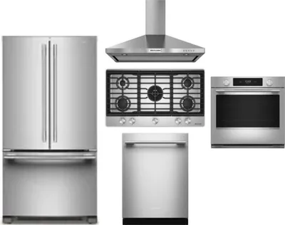 5 Piece Package Includes Refrigerator, Cooktop, Wall Oven, Hood And Dishwasher