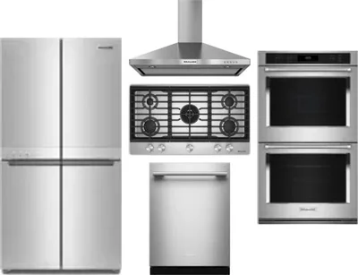 5 Piece Package Includes Refrigerator, Cooktop, Wall Oven, Hood And Dishwasher