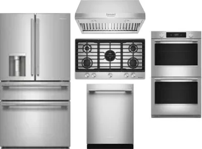 5 Piece Package Includes Refrigerator, Cooktop, Wall Oven, Hood And Dishwasher