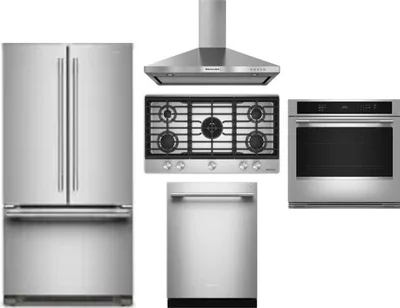 5 Piece Package Includes Refrigerator, Cooktop, Wall Oven, Hood And Dishwasher