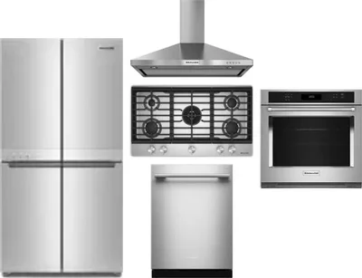 5 Piece Package Includes Refrigerator, Cooktop, Wall Oven, Hood And Dishwasher