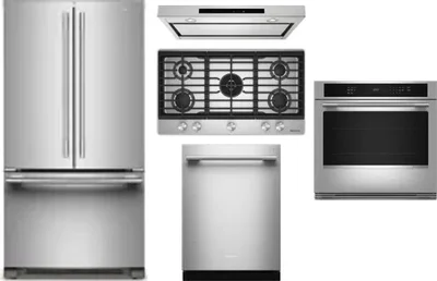 5 Piece Package Includes Refrigerator, Cooktop, Wall Oven, Hood And Dishwasher