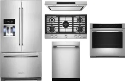 5 Piece Package Includes Refrigerator, Cooktop, Wall Oven, Hood And Dishwasher
