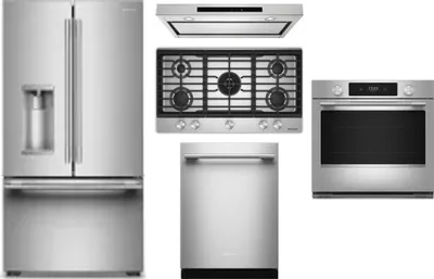 5 Piece Package Includes Refrigerator, Cooktop, Wall Oven, Hood And Dishwasher