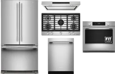 5 Piece Package Includes Refrigerator, Cooktop, Wall Oven, Hood And Dishwasher