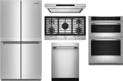 5 Piece Package Includes Refrigerator, Cooktop, Wall Oven, Hood And Dishwasher