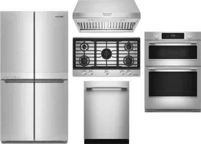 5 Piece Package Includes Refrigerator, Cooktop, Wall Oven, Hood And Dishwasher