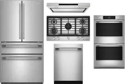 5 Piece Package Includes Refrigerator, Cooktop, Wall Oven, Hood And Dishwasher