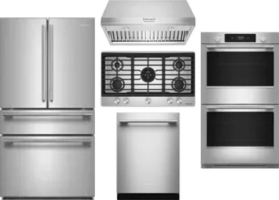 5 Piece Package Includes Refrigerator, Cooktop, Wall Oven, Hood And Dishwasher