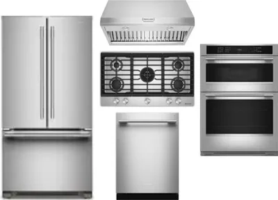 5 Piece Package Includes Refrigerator, Cooktop, Wall Oven, Hood And Dishwasher