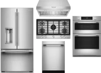 5 Piece Package Includes Refrigerator, Cooktop, Wall Oven, Hood And Dishwasher