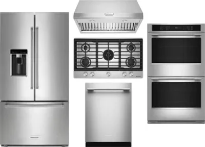 5 Piece Package Includes Refrigerator, Cooktop, Wall Oven, Hood And Dishwasher