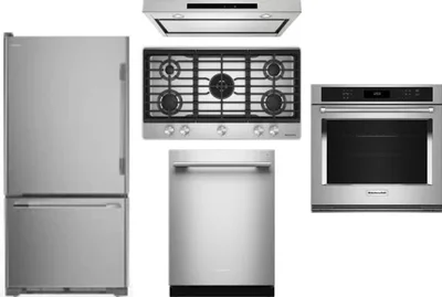 5 Piece Package Includes Refrigerator, Cooktop, Wall Oven, Hood And Dishwasher