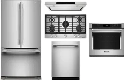 5 Piece Package Includes Refrigerator, Cooktop, Wall Oven, Hood And Dishwasher