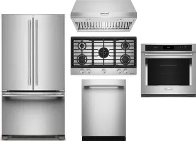 5 Piece Package Includes Refrigerator, Cooktop, Wall Oven, Hood And Dishwasher