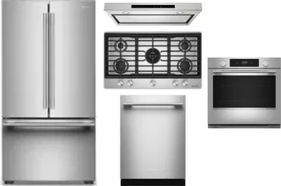 5 Piece Package Includes Refrigerator, Cooktop, Wall Oven, Hood And Dishwasher