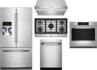 5 Piece Package Includes Refrigerator, Cooktop, Wall Oven, Hood And Dishwasher