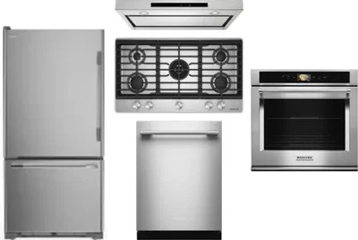 5 Piece Package Includes Refrigerator, Cooktop, Wall Oven, Hood And Dishwasher