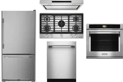 5 Piece Package Includes Refrigerator, Cooktop, Wall Oven, Hood And Dishwasher