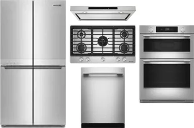 5 Piece Package Includes Refrigerator, Cooktop, Wall Oven, Hood And Dishwasher