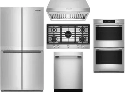 5 Piece Package Includes Refrigerator, Cooktop, Wall Oven, Hood And Dishwasher