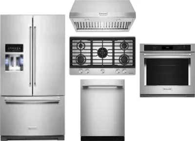 5 Piece Package Includes Refrigerator, Cooktop, Wall Oven, Hood And Dishwasher