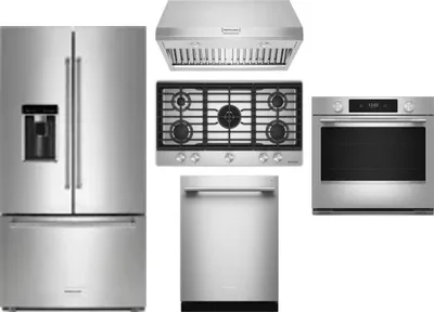 5 Piece Package Includes Refrigerator, Cooktop, Wall Oven, Hood And Dishwasher
