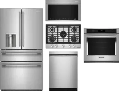5 Piece Package Includes Refrigerator, Cooktop, Wall Oven, Microwave And Dishwasher